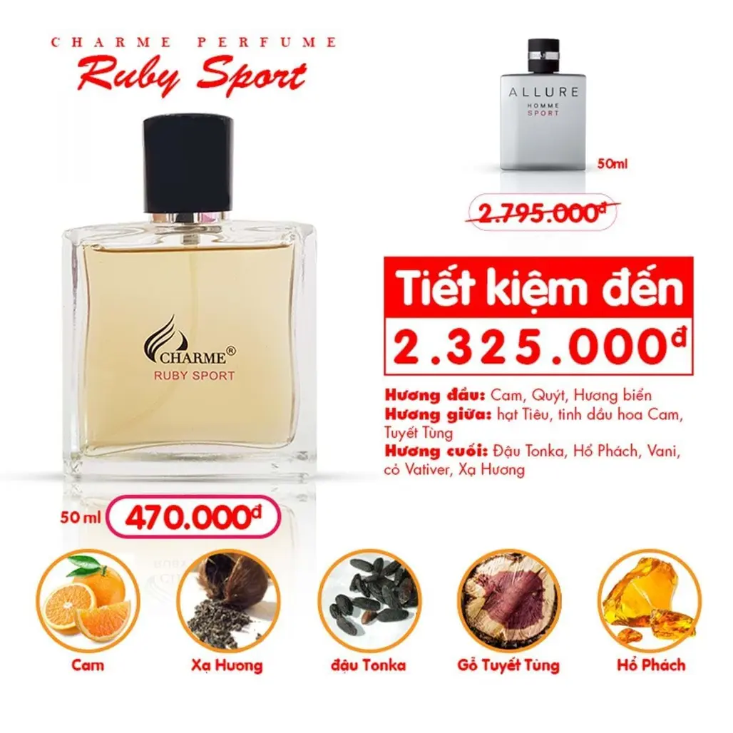 Thành phần tạo nên Charme Ruby Sport  hòa quyện một cách độc đáo sẽ không khiến bạn thất vọng