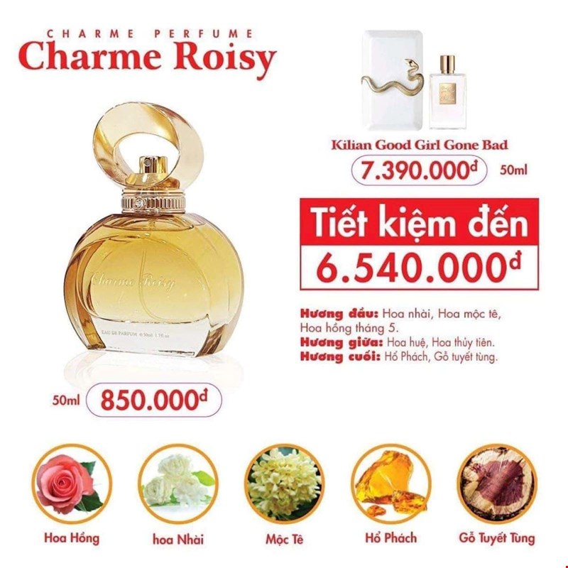 Charme Roisy được đánh giá mùi hương này nhẹ nhàng hơn Charme Good Girl, nhưng có phần ma mị và quyến rũ hơn.