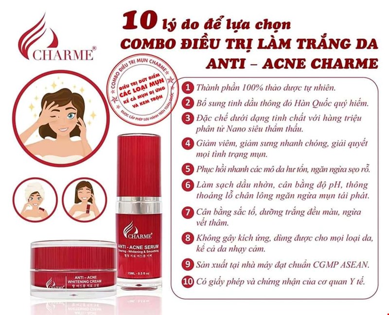 Combo Trị Mụn Charme Thông Đỏ Hàn Quốc