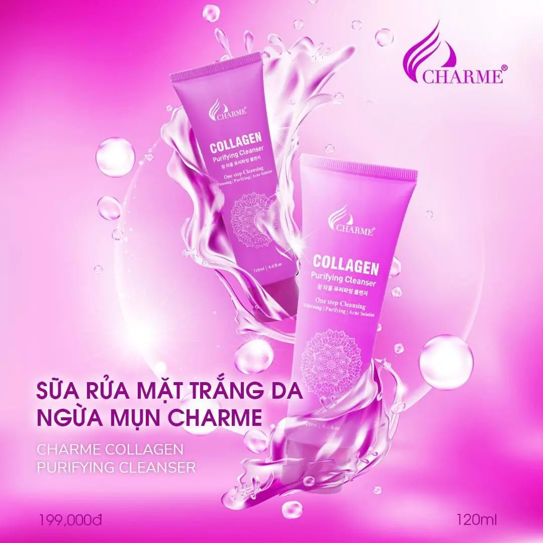 Sữa Rửa Mặt Collagne Trắng Da Ngừa Mụn Charme Collagen Purifying 120ml
