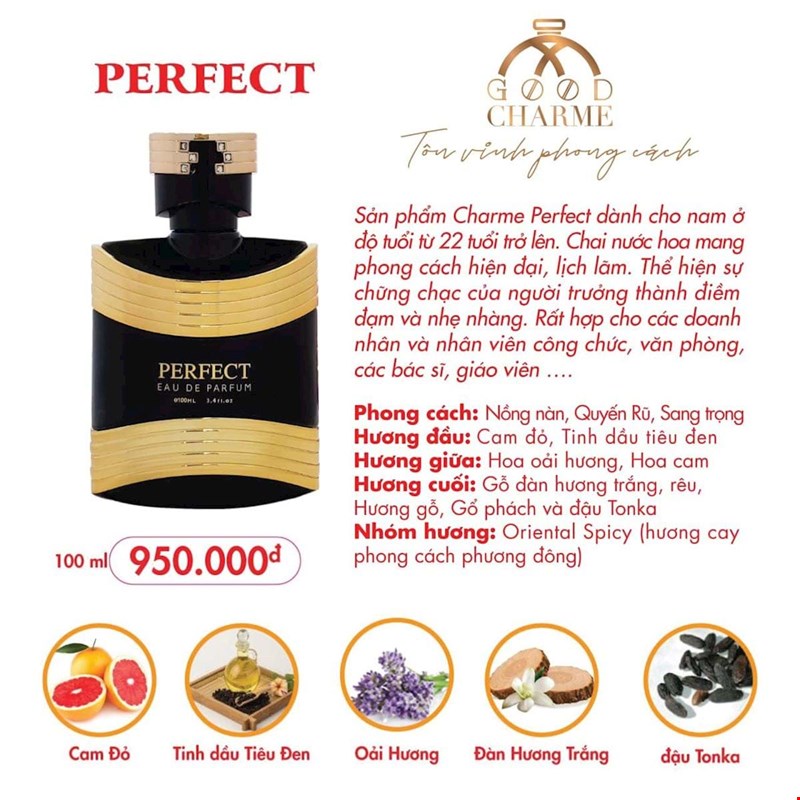Các thanh phần tạo nên mùi hương chai Charme Perfect